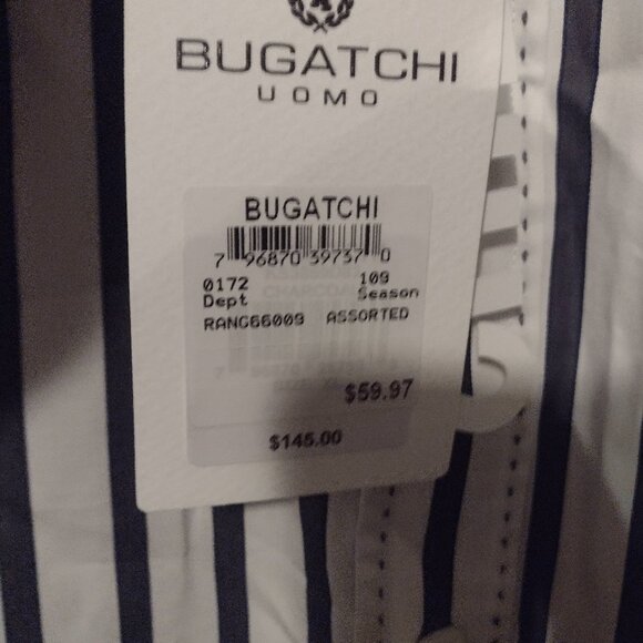 Mens Bugatchi white and black striped shirt new with tags Xl - Picture 5 of 7